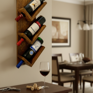 Handmade Rustic Wall Wine Rack – Wooden Farmhouse Decor