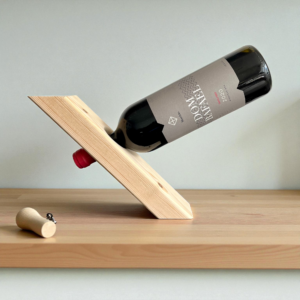 Handmade Wooden Balancing Wine Holder – Rustic Gravity Stand