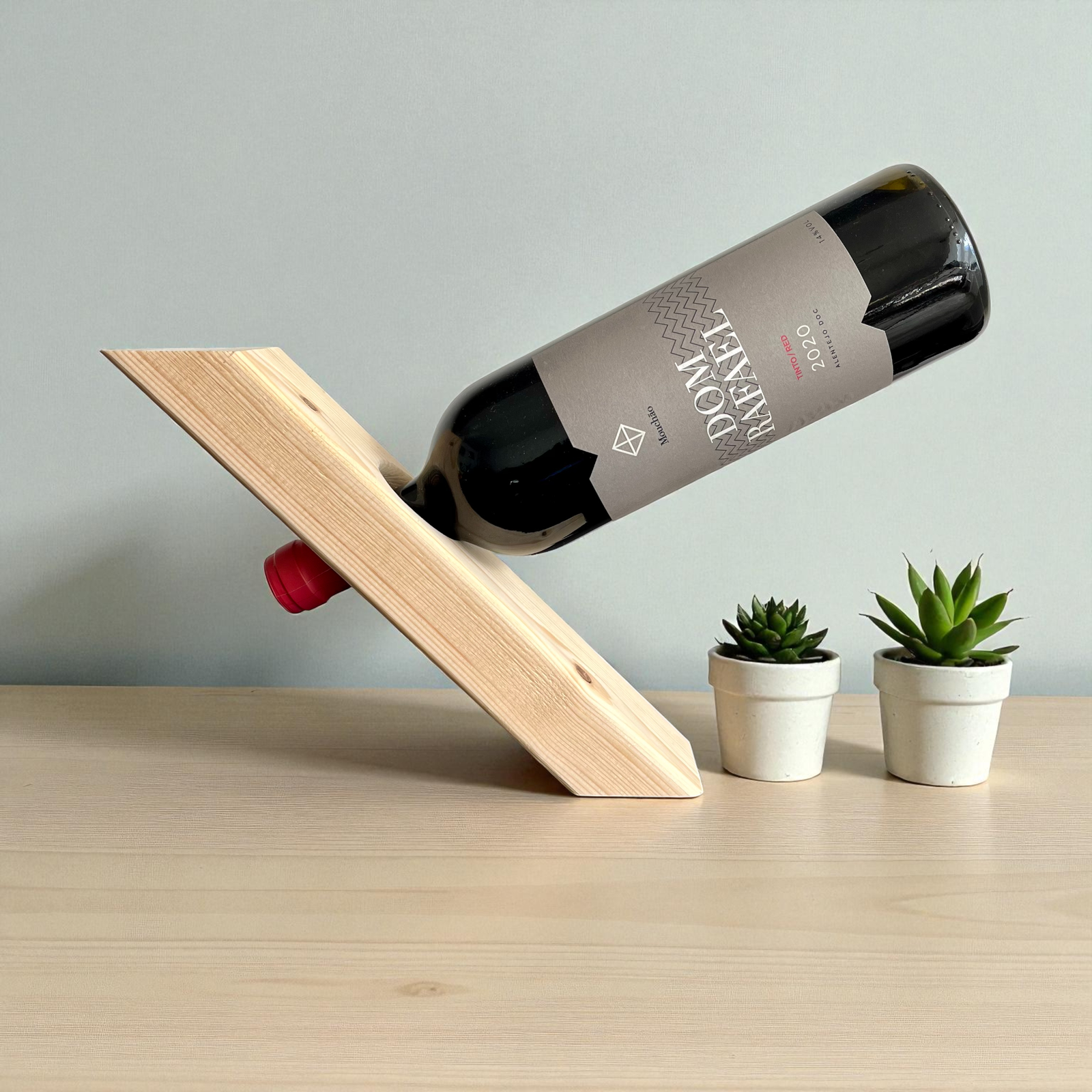 Handmade Wooden Balancing Wine Holder – Rustic Gravity Stand - Image 8
