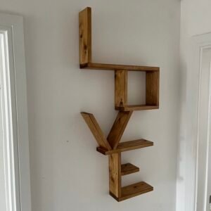 Handmade Wooden LOVE Shelf – Rustic Wall Mounted Letter Shelf