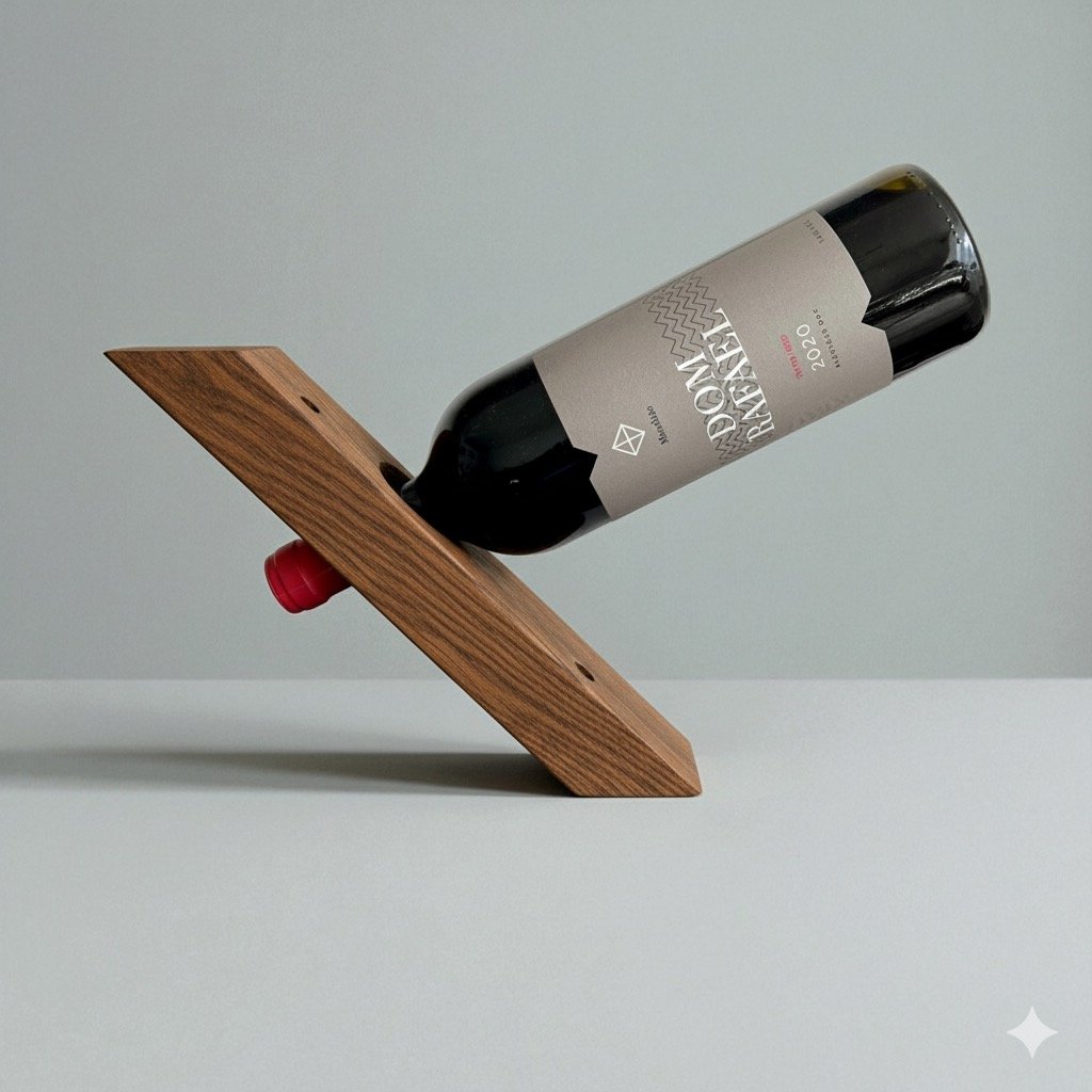Handmade Wooden Balancing Wine Holder – Rustic Gravity Stand - Image 11