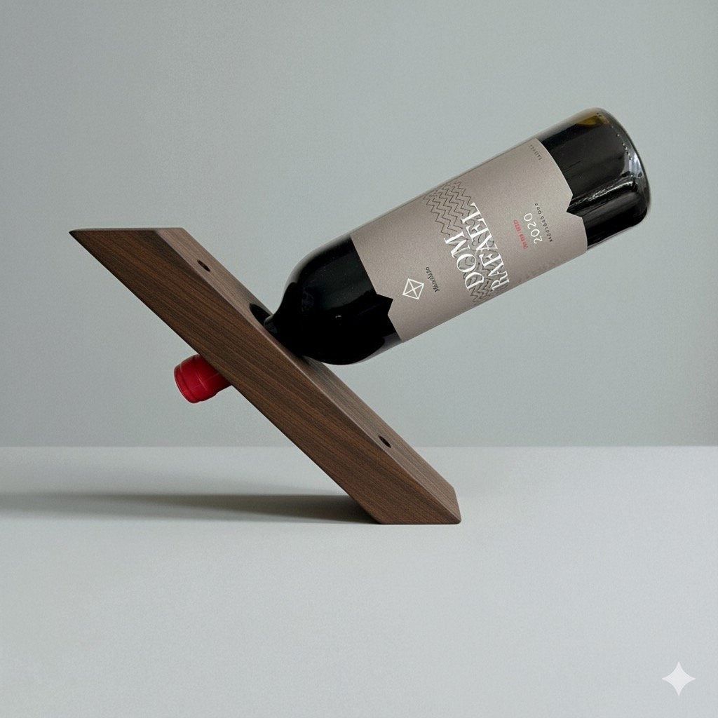 Handmade Wooden Balancing Wine Holder – Rustic Gravity Stand - Image 12