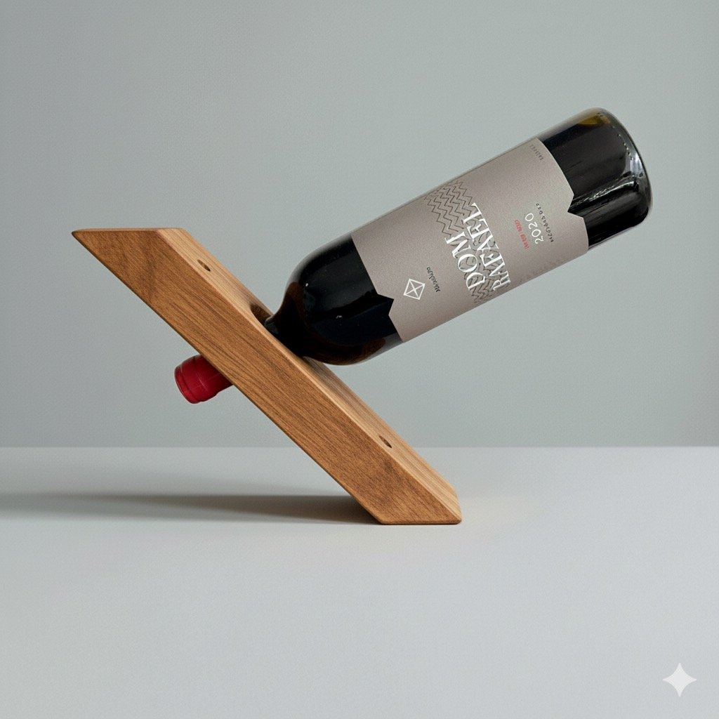 Handmade Wooden Balancing Wine Holder – Rustic Gravity Stand - Image 13