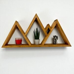 Handmade Wooden Mountain Shelf – Rustic Mountain Wall Shelf Decor