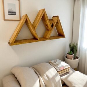 Handmade Wooden Mountain Shelf – Rustic Mountain Wall Shelf Decor