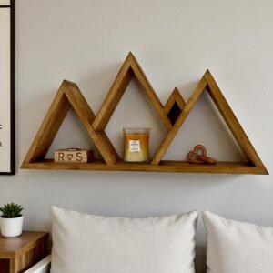 Handmade Wooden Mountain Shelf – Rustic Mountain Wall Shelf Decor
