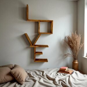 Handmade Wooden LOVE Shelf – Rustic Wall Mounted Letter Shelf