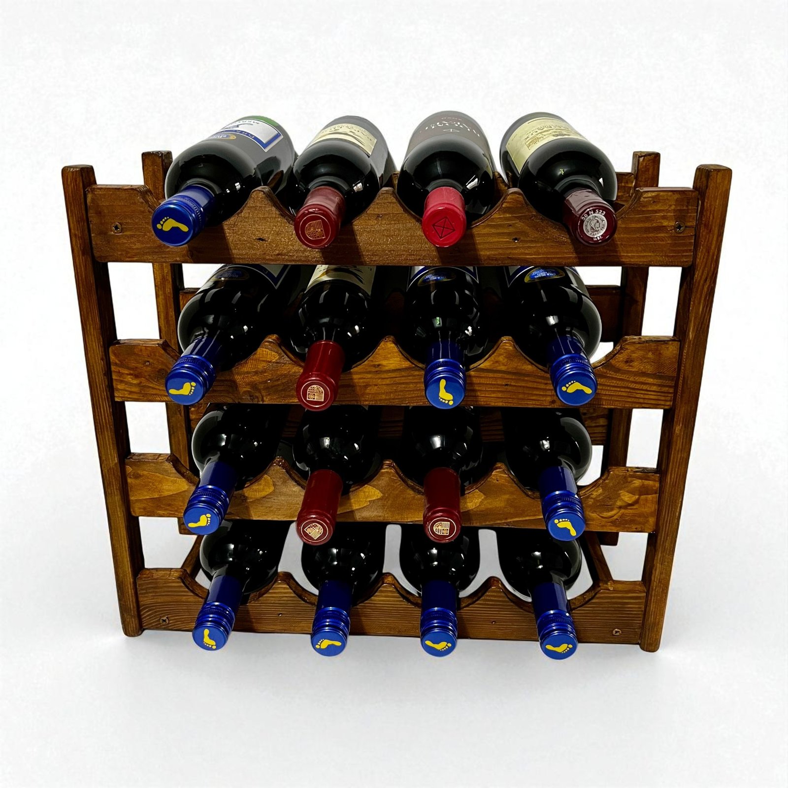 Rustic wooden wine rack handcrafted from reclaimed wood