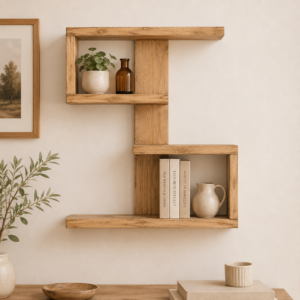 Wooden Floating Shelf Simple – Double C Geometric Wall Shelf Decor