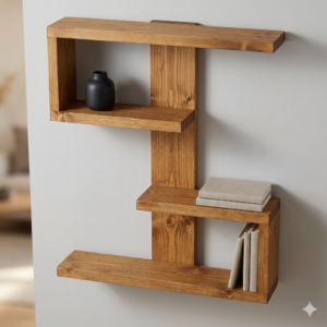 Wooden Floating Shelf Simple – Double C Geometric Wall Shelf Decor