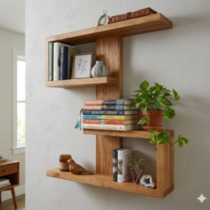 Wooden Floating Shelf – Double C Geometric Wall Shelf Decor