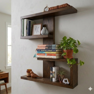 Wooden Floating Shelf – Double C Geometric Wall Shelf Decor