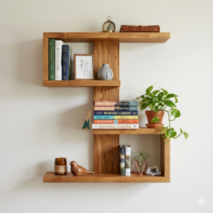 Wooden Floating Shelf – Double C Geometric Wall Shelf Decor