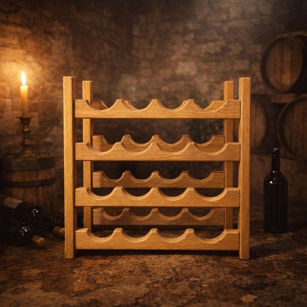 Solid White Oak 16 Bottle Wine Rack, Handmade Freestanding Countertop Storage