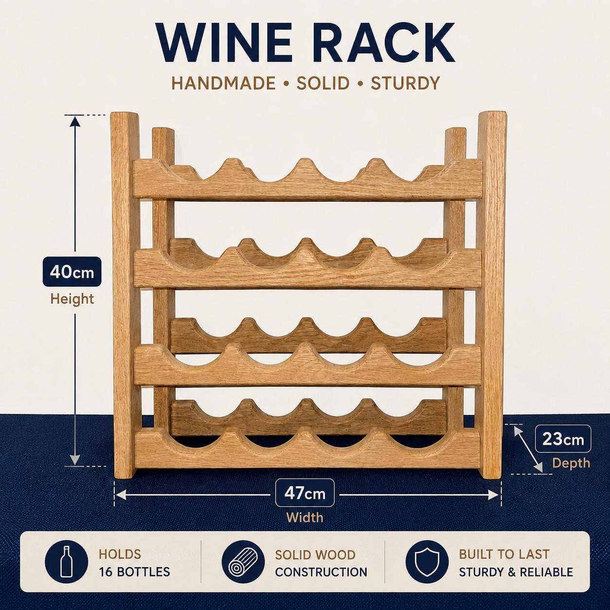 White oak wine rack – product view 3